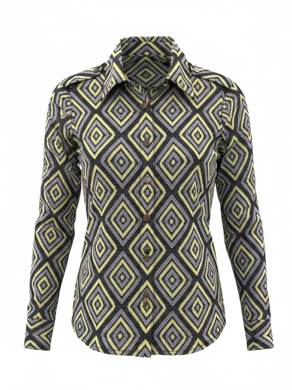 Tory Burch Size 6 Yellow and Black Geometric‎ Button-Up Blouse Preppy